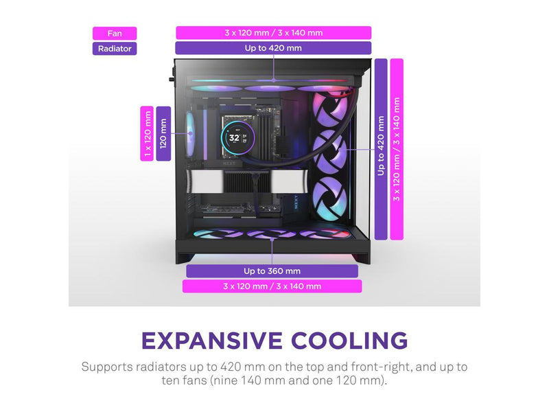 NZXT H9 Flow RGB (2025)  Large Dual-Chamber ATX Mid-Tower Airflow PC Case