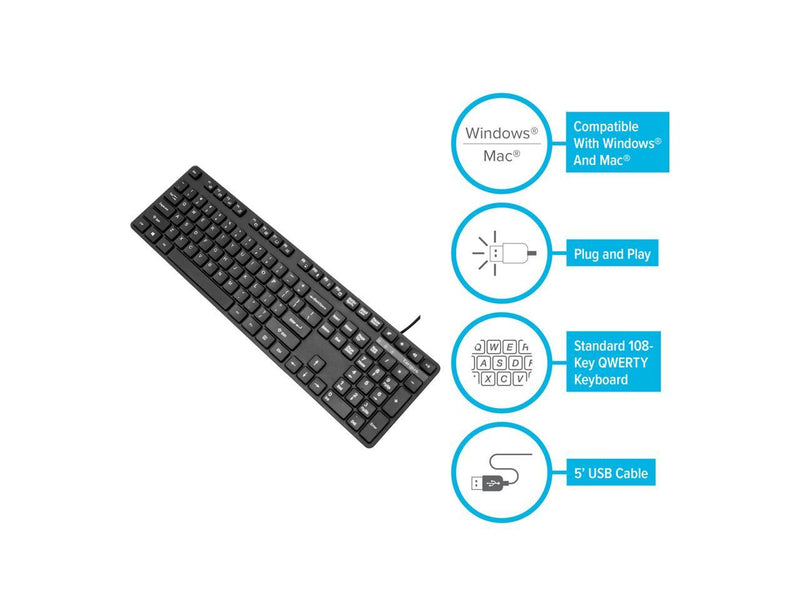 Targus USB Wired Keyboard - Cable Connectivity - USB Interface - 104 Key -