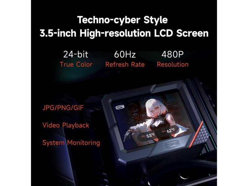 PCCOOLER CPS GT360 ARGB Display AIO CPU Liquid Cooler, 360mm Radiator, 310W TDP,