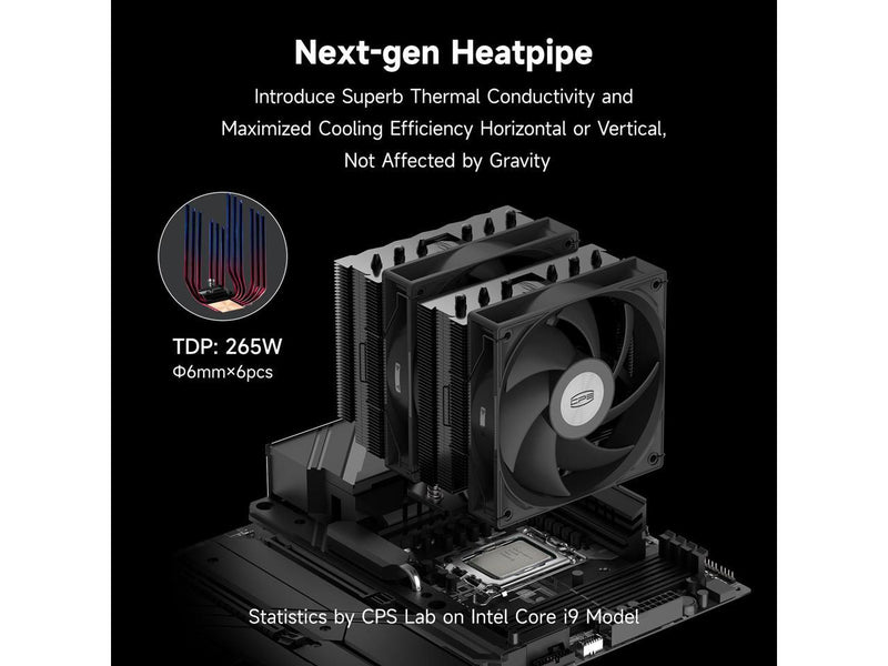 PCCOOLER CPS RT620 Dual Tower CPU Air Cooler, 6 Heat Pipes, 265W TDP, 153mm