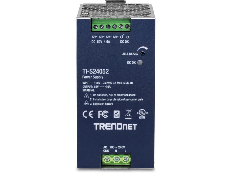 TRENDnet TI-S24052, 240W, 52V DC, 4.61A AC to DC DIN-Rail Power Supply
with PFC