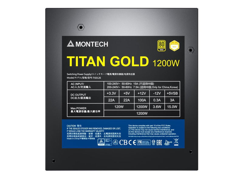 MONTECH Titan Gold 1200W High-End ATX Gaming Power Supply - 80 Plus Gold &