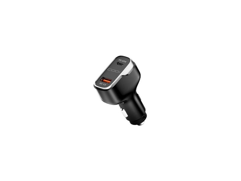 Codi A01111 Black/Silver 65W Dual Port Car Charger, USB-C & USB-A Outputs