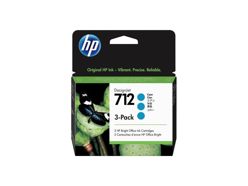 HP 712 3-pack 29-ml Cyan DesignJet Ink Cartridge, 3ED77A