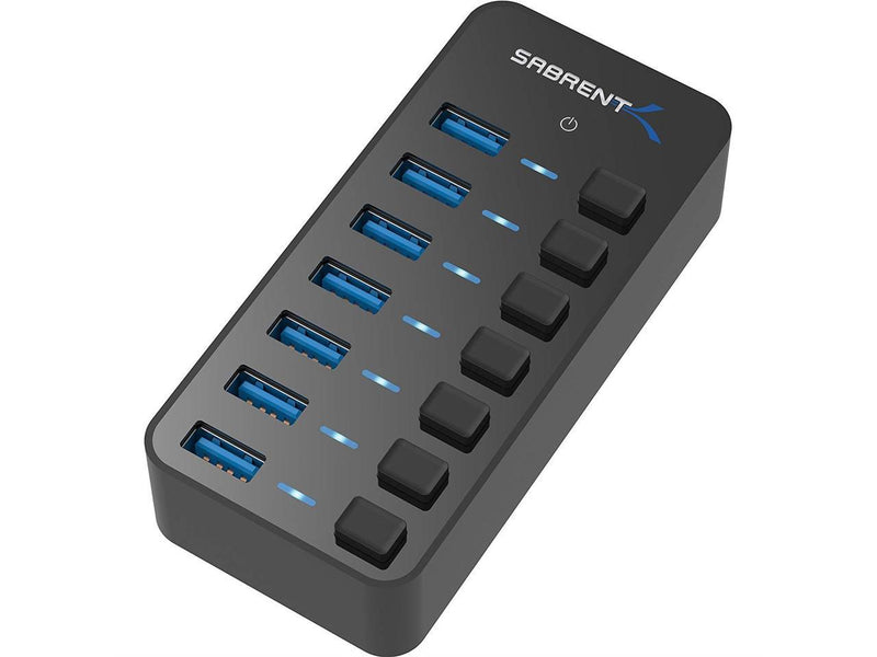 SABRENT 36W 7-Port USB 3.0 Hub with Individual Power Switches and LEDs Includes