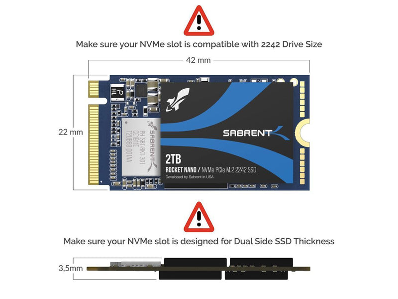 SABRENT 2TB Rocket NVMe PCIe M.2 2242 DRAM-Less Low Power Internal High