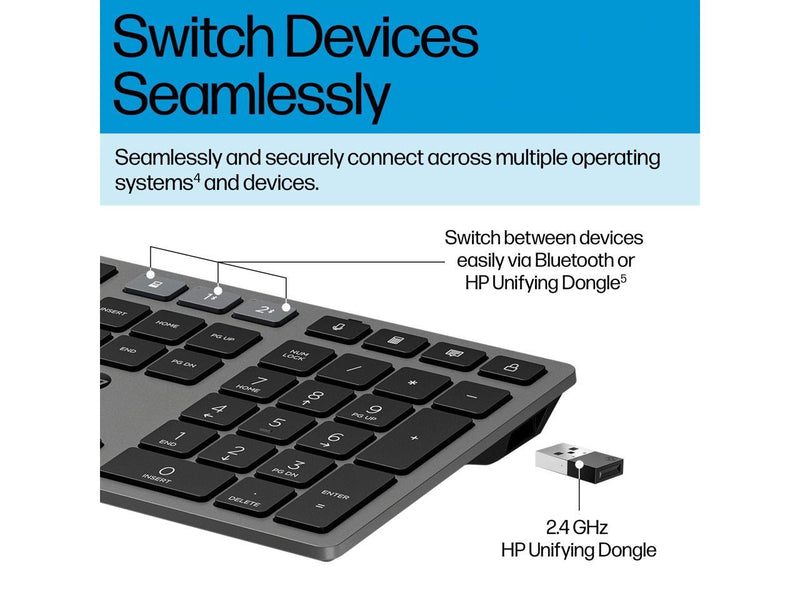 HP 725 Multi-Device Rechargeable Wireless Keyboard and Mouse Combo