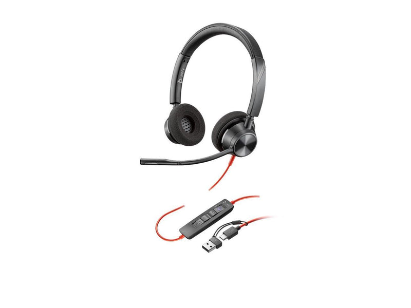 Poly Blackwire 3320 Stereo Microsoft Teams Certified USB-C Headset + USB-C/A