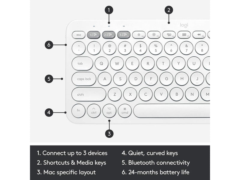 Logitech K380 Multi-Device Bluetooth Keyboard for Mac 920-009729 Off-White