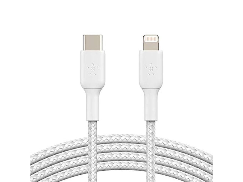 BELKIN CAA004bt2MWH BOOST CHARGE White Braided USB-C to Lightning Cable 6.56 ft.
