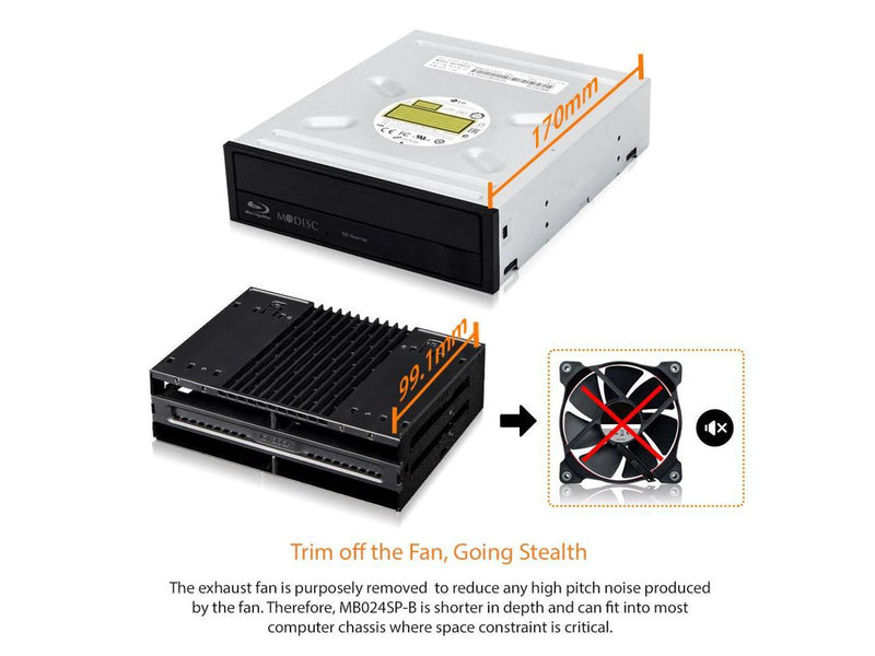 ICY DOCK MB024SP-B | Tray-less 4x 2.5" SAS/SATA SSD/HDD Mobile Rack for 5.25"