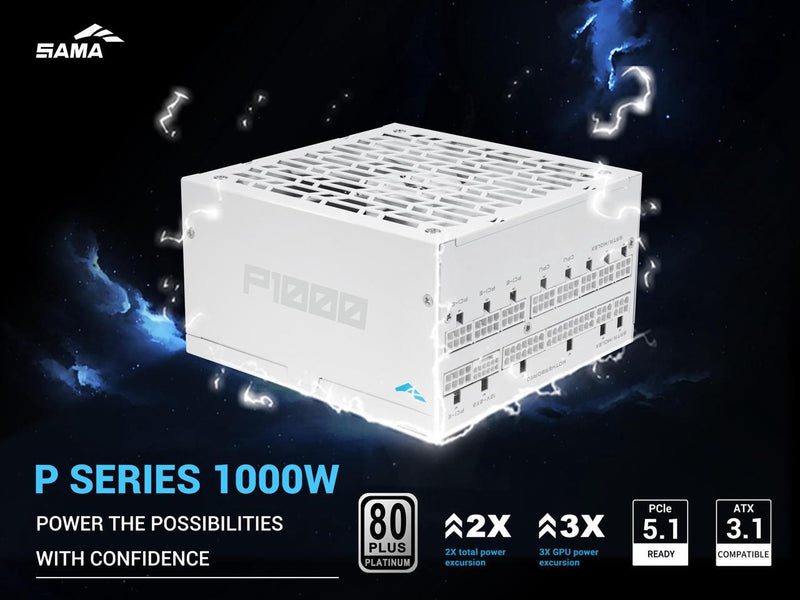 SAMA P1000W ATX 3.1 Power Supply, 1000W 80 PLUS & Cybenetics Platinum