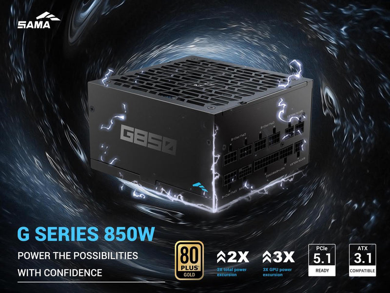 SAMA G850W ATX 3.1 Power Supply, 80+ Gold Efficiency, PCIE 5.1 Ready, Full
