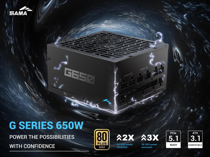 SAMA G650W ATX 3.1 Power Supply, 80+ Gold Efficiency, PCIE 5.1 Ready, Full