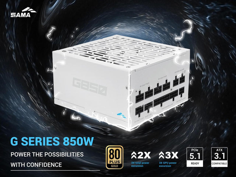 SAMA G850W ATX 3.1 Power Supply, 80+ Gold Efficiency, PCIE 5.1 Ready, Full