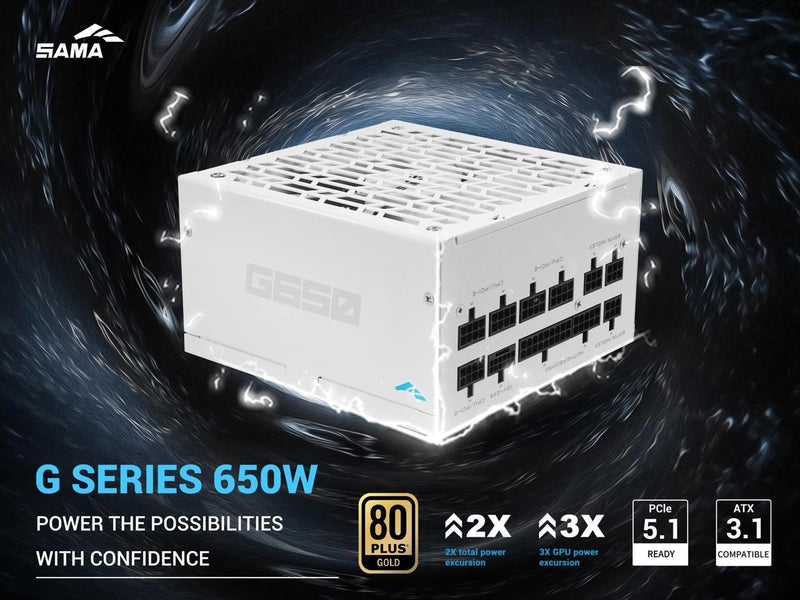SAMA G650W ATX 3.1 Power Supply, 80+ Gold Efficiency, PCIE 5.1 Ready, Full