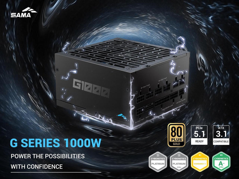 SAMA G1000W ATX 3.1 Power Supply, 80 PLUS Gold & Cybenetics Platinum Certified,