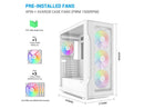 SAMA S40 White ATX Mid Tower Case - High Airflow, 4x 120mm ARGB PWM Fans,