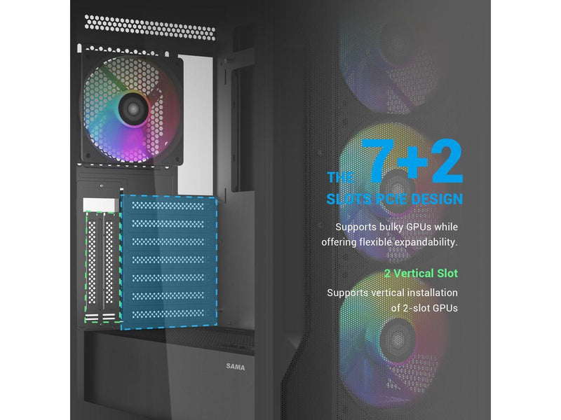 SAMA S40 Black ATX Mid Tower Case - High Airflow, 4x 120mm ARGB PWM Fans,