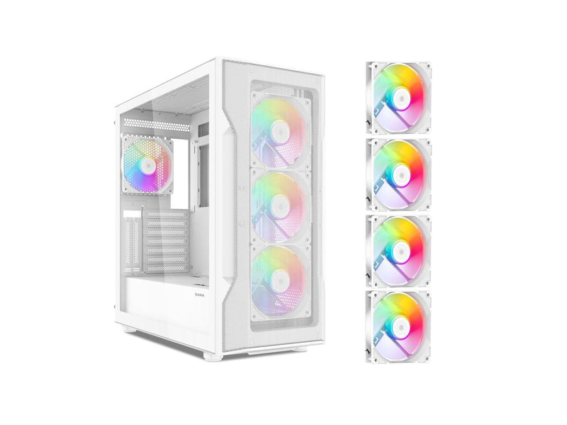 SAMA S40 White ATX Mid Tower Case - High Airflow, 4x 120mm ARGB PWM Fans,