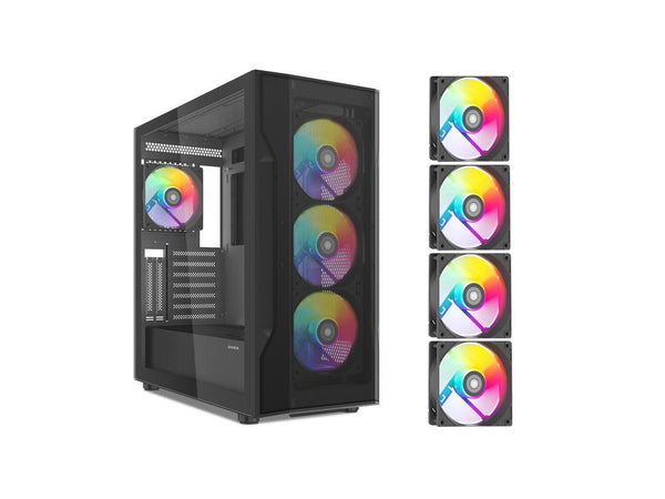 SAMA S40 Black ATX Mid Tower Case - High Airflow, 4x 120mm ARGB PWM Fans,