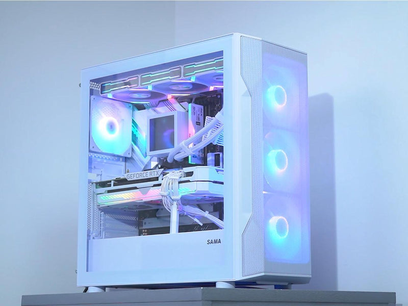 SAMA S40 White ATX Mid Tower Case - High Airflow, 4x 120mm ARGB PWM Fans,