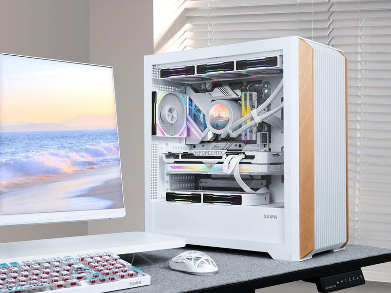 SAMA Z60 White Genuine Walnut Wood PC Case, ATX Mid Tower, Pre-Installed 4x