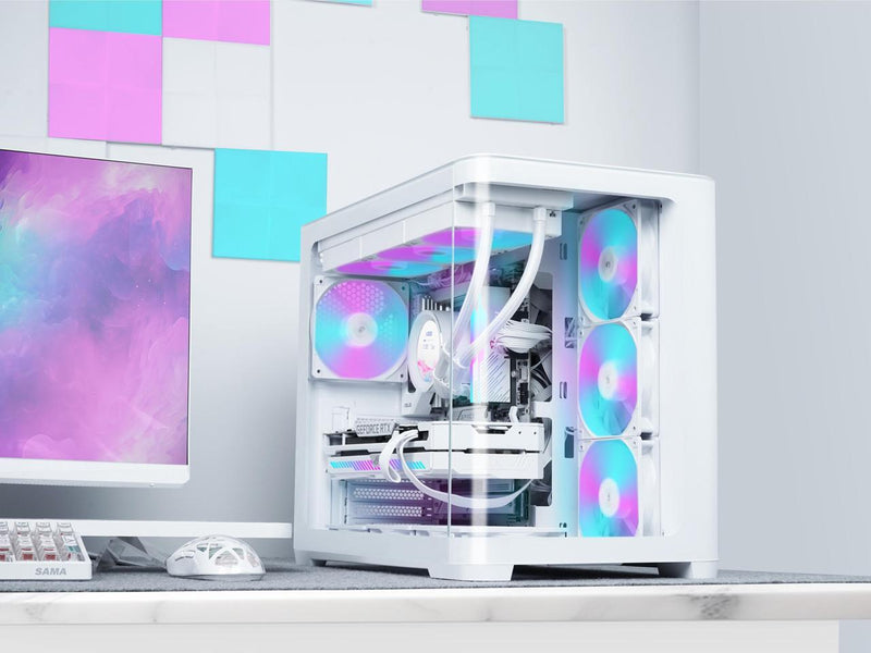 SAMA V60 PC Case, Mid-Tower Computer Case, A Curved Tempered Glass, 7