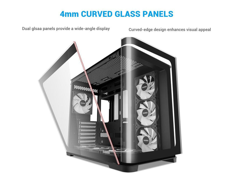 SAMA V60 PC Case, Mid-Tower Computer Case, A Curved Tempered Glass, 7