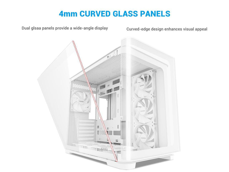 SAMA V60 PC Case, Mid-Tower Computer Case, A Curved Tempered Glass, 7