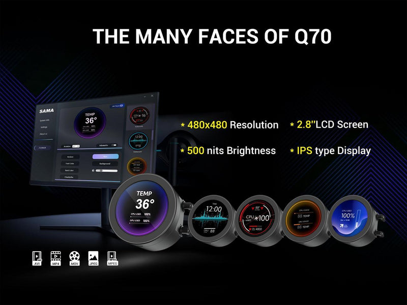 SAMA Q70 Black CPU Liquid Cooler, 360MM Liquid Water AIO CPU Cooler with 2.8"