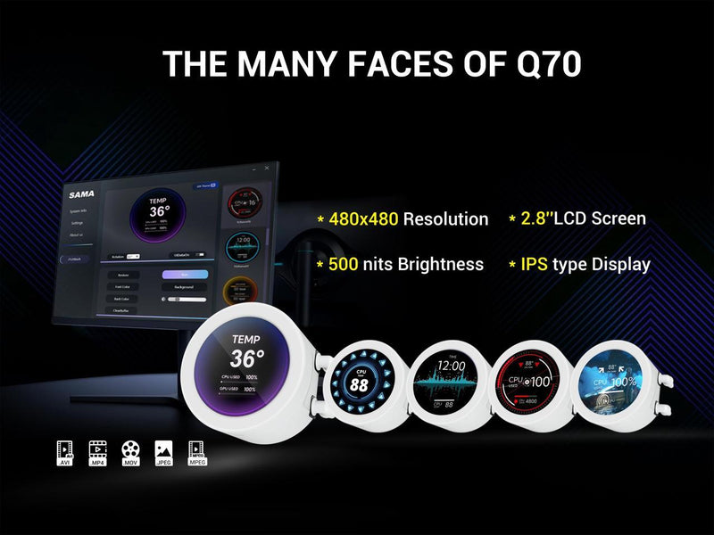 SAMA Q70 White CPU Liquid Cooler, 360MM Liquid Water AIO CPU Cooler with 2.8"