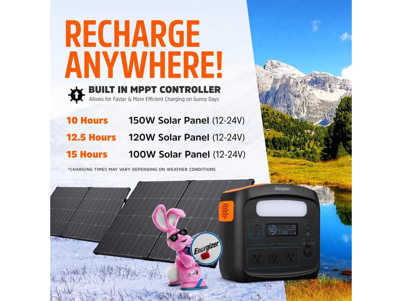 Energizer 960W Portable Power Station, LiFePO4, Solar Generator, 110V/700W Pure