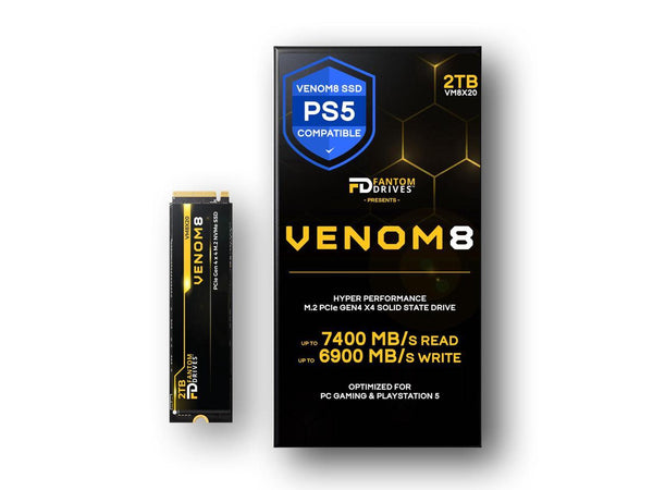 Fantom Drives VENOM8 2TB NVMe Gen 4 M.2 SSD - Up to 7400MB/s, PS5 Compatible