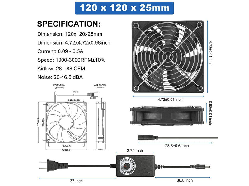 12V 120mmx25mm 4.72inch Moisture-Proof Small Computer Muffin Exhaust Vent Fans