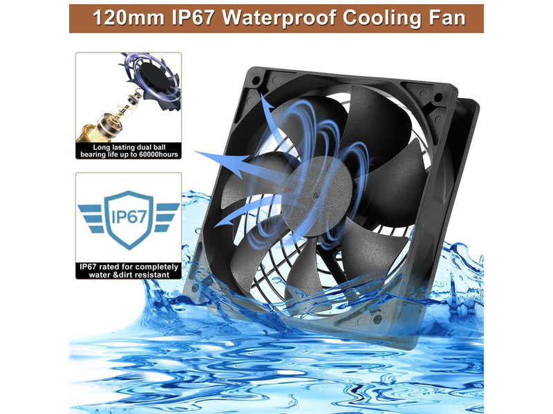 12V DC IP67 Waterproof Fan 120mmx25mm 4.72inch 2-Pack High Speed 12 Volt Dual