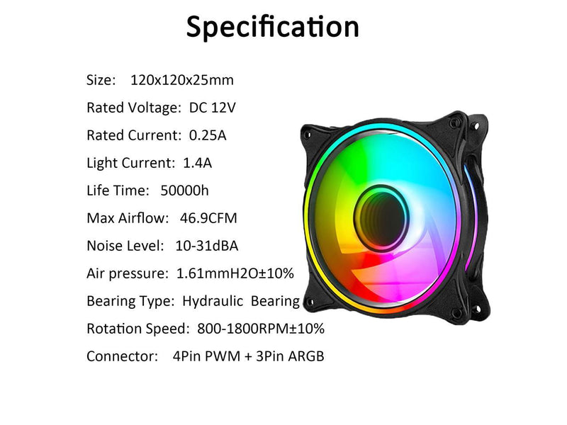 PANO-MOUNTS  120mm Addressable RGB PWM Fans PC Computer CPU Case Fan 5V 3Pin