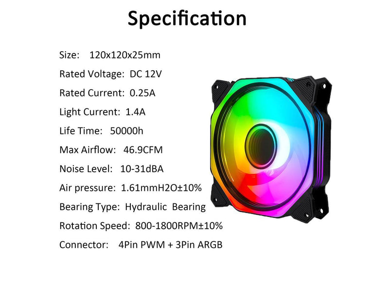 PANO-MOUNTS 120mm RGB Fans 5V 3Pin Addressable RGB PWM PC Computer CPU Case