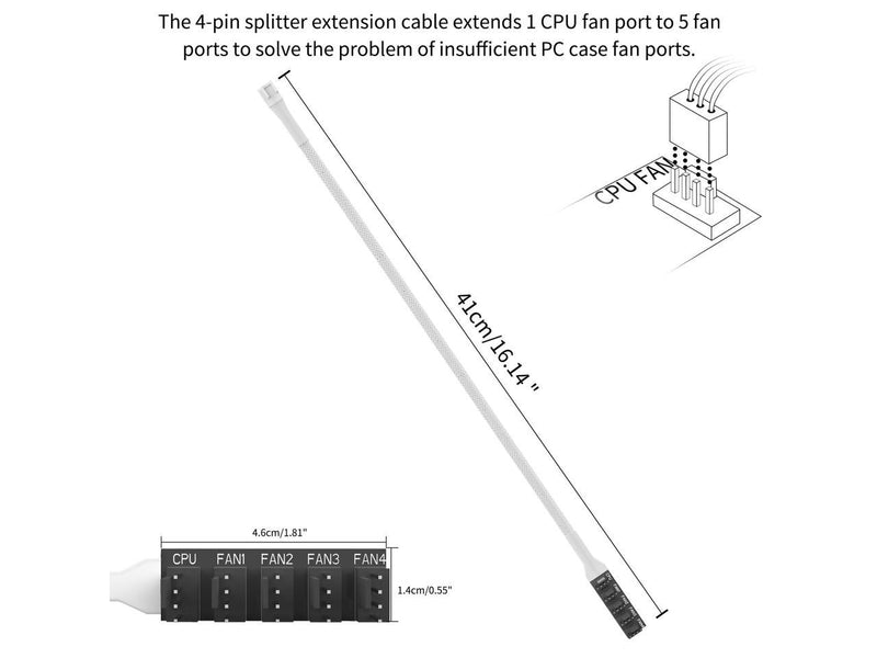 PANO-MOUNTS PWM Fan Hub Cable 4Pin Computer CPU Case Fan White Splitter 5 Port 1