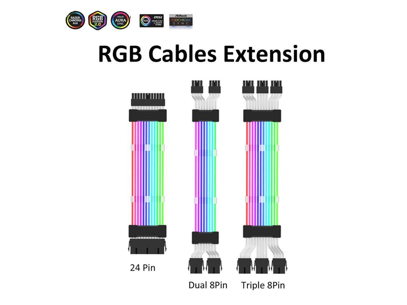 PANO-MOUNTS ATX 24Pin Power Supply Extension Cable Kits RGB PSU Cable with 5V