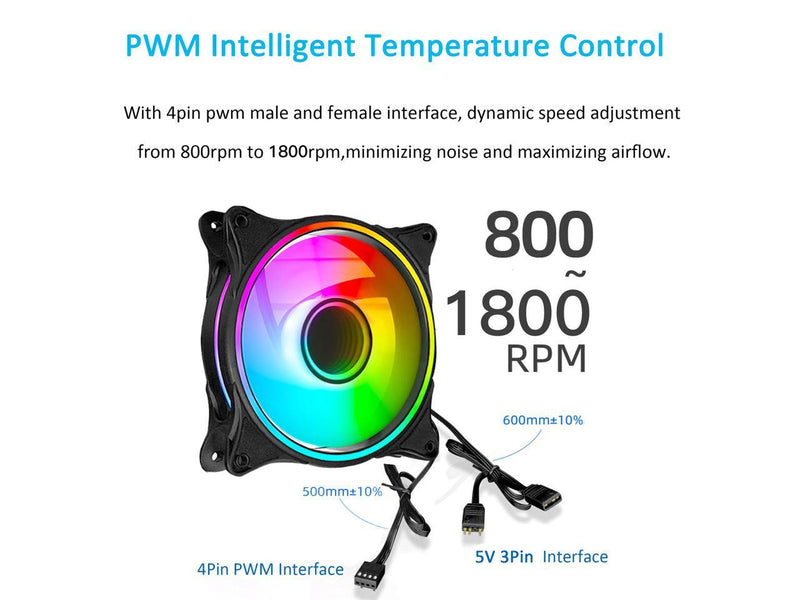 PANO-MOUNTS  120mm Addressable RGB PWM Fans PC Computer CPU Case Fan 5V 3Pin