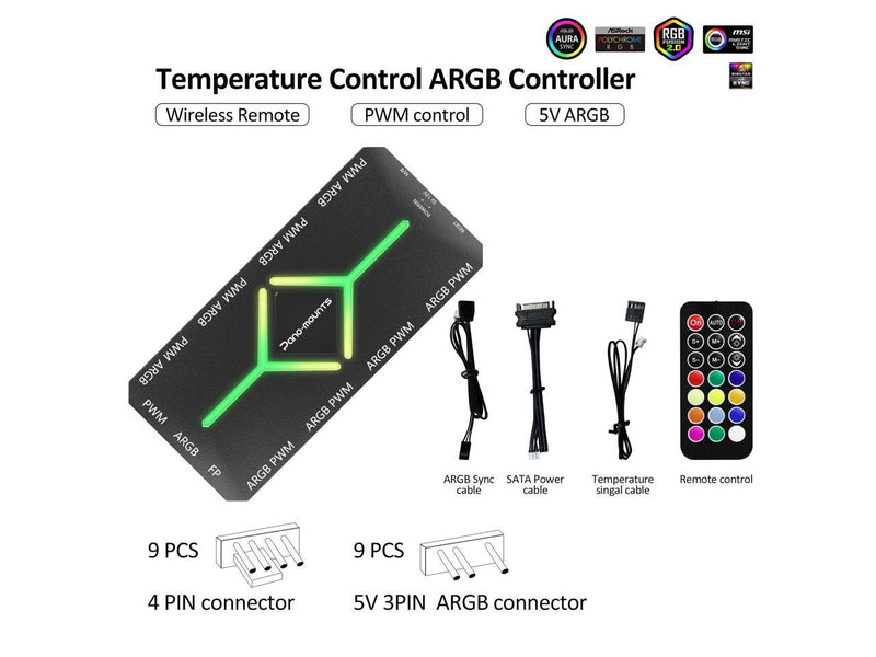 PWM Fan Hub For 5V Addressable ARGB Computer PC Case Fan PWM 1 to 9 Ports