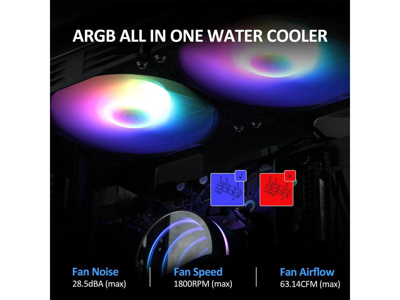 240mm AIO CPU Cooler with Addressable RGB PWM CPU Fan and Radiator Liquid