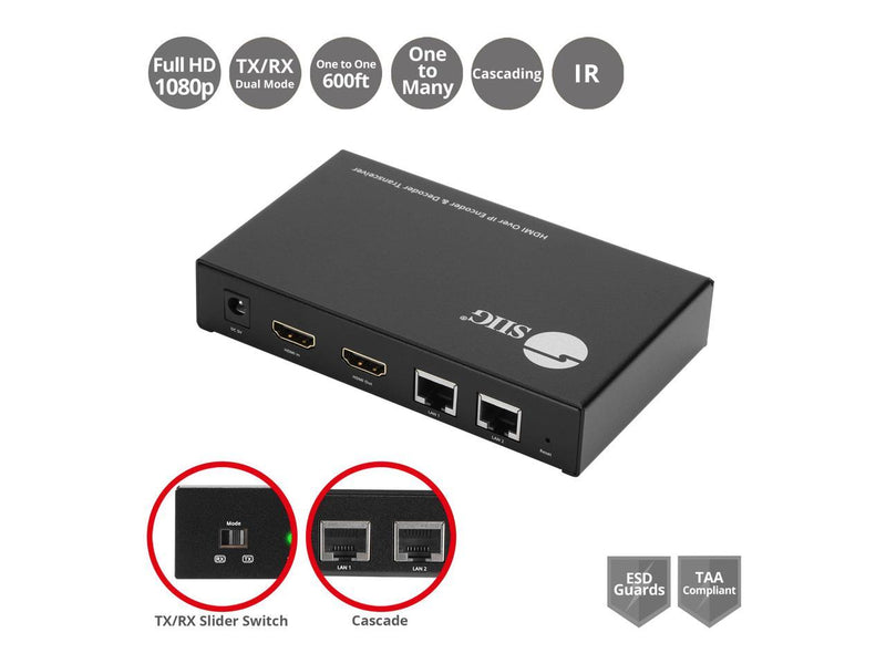 SIIG HDMI Over IP Encoder & Decoder Transceiver, TX/RX Mode Switching,