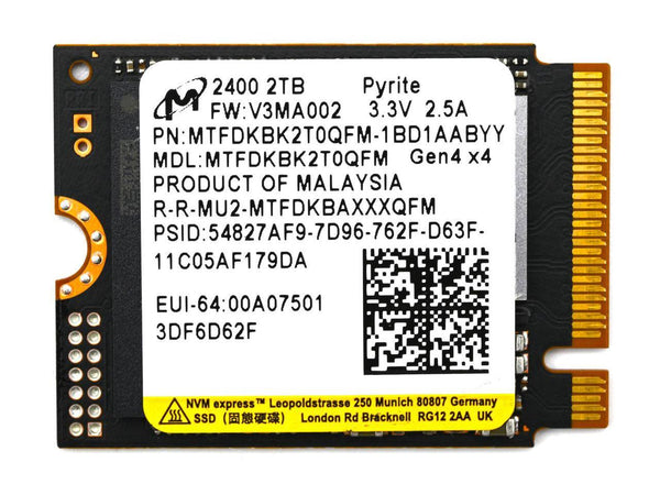 2TB Micron 2400 M.2 2230 NVMe PCIe 4.0x4 SSD MTFDKBK2T0QFM-1BD1AABYYR