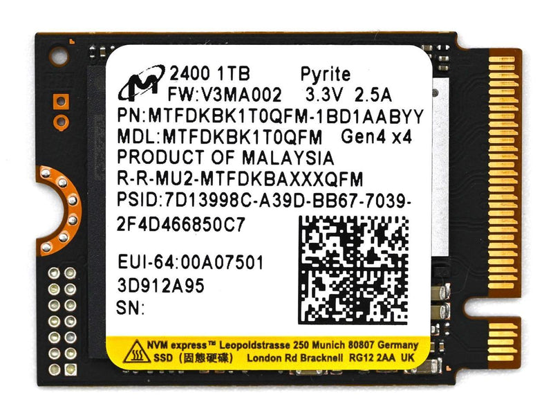 1TB Micron 2400 M.2 2230 NVMe PCIe 4.0x4 SSD MTFDKBK1T0QFM-1BD1AABYYR