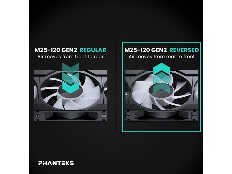 Phanteks M25-120 Gen2 Reversed Blade, 120mm ARGB High Performance Cooling Fans,