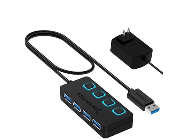 SABRENT 4-Port USB 3.0 Hub with Individual LED Lit Power Switches, Includes