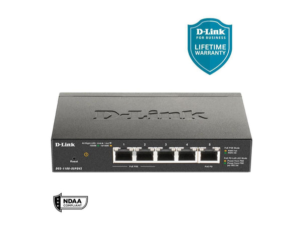 D-Link 5-Port Gigabit Smart Managed PoE-Powered Switch | PoE Extender | 2 PoE