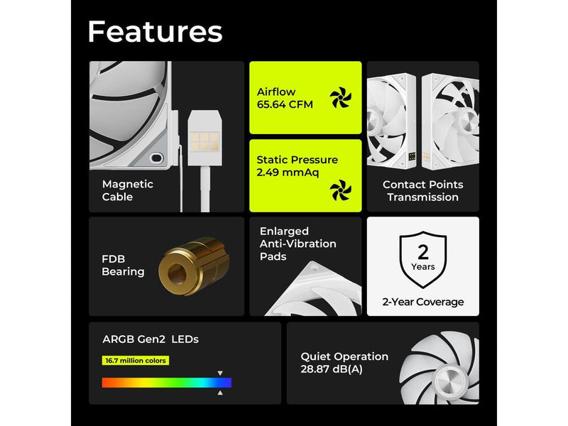 TRYX ROTA SL ARGB White 120mm Case Fan 3in1 Contact Connection with Magnetic